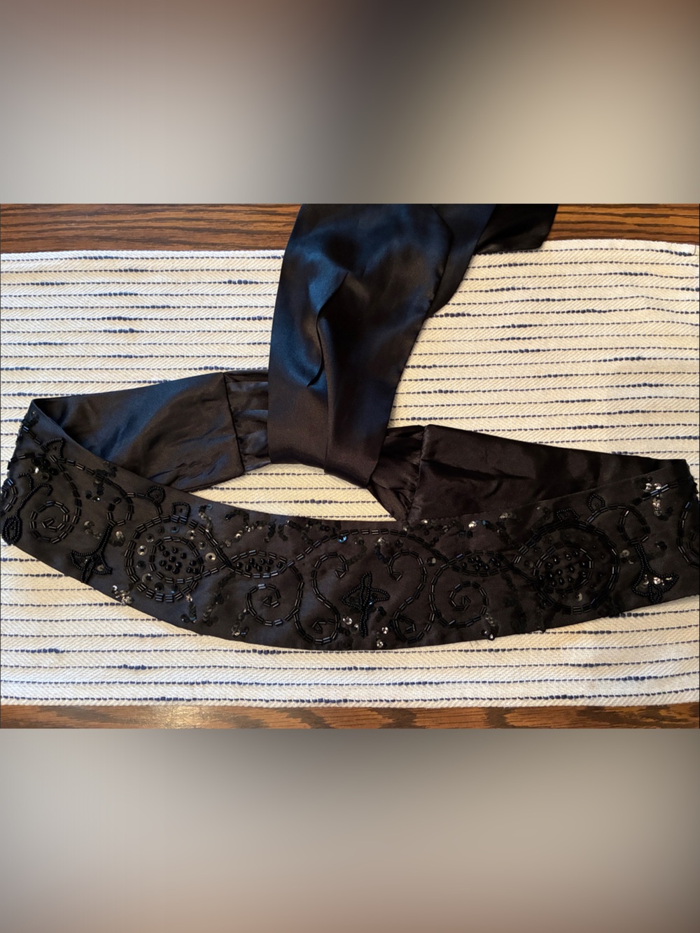 Black Satin Beaded Sash Belt - Women's Evening Accessory